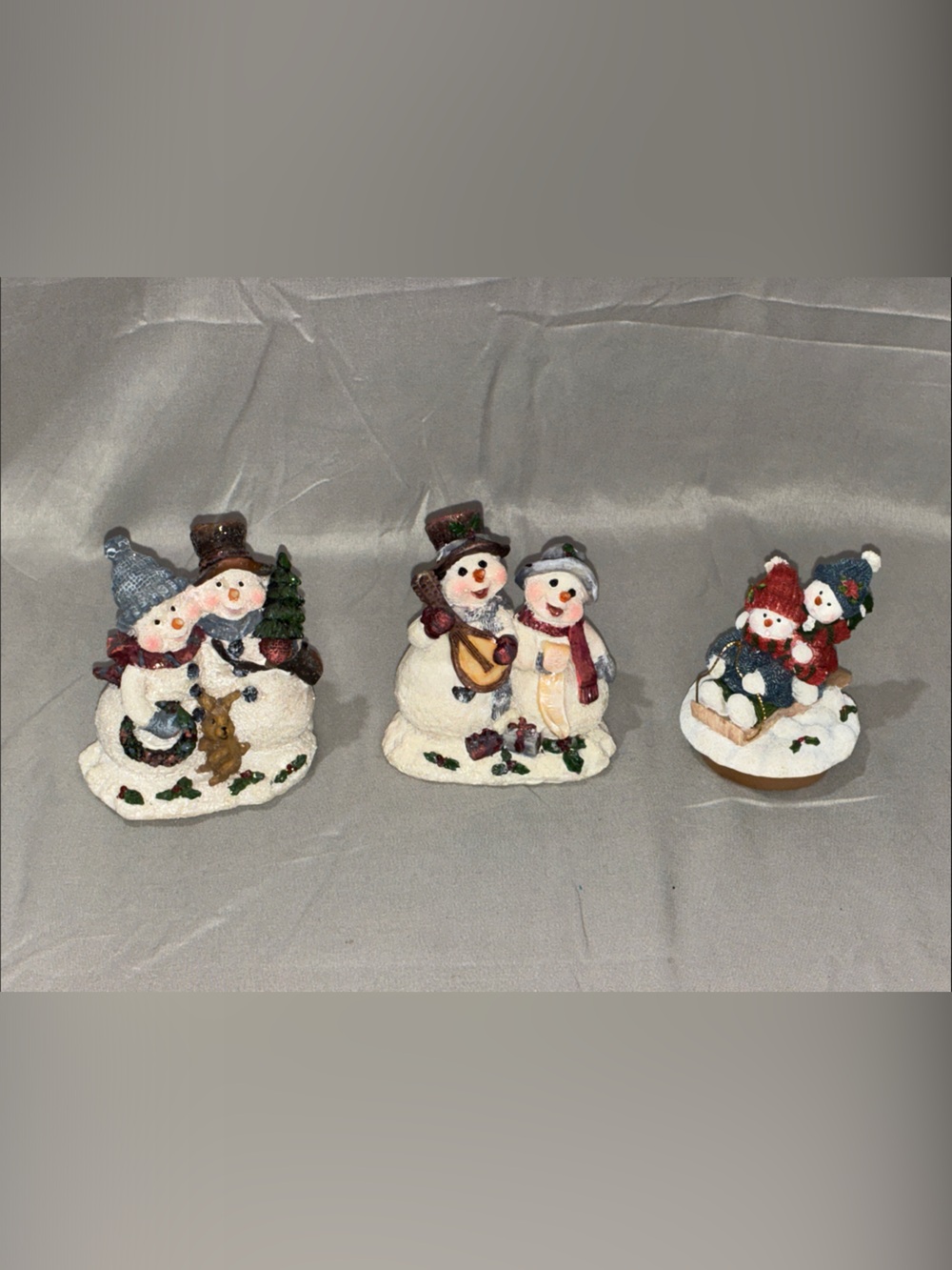 Home Interiors Festive Snowman Trio in White, Red, Blue & Green